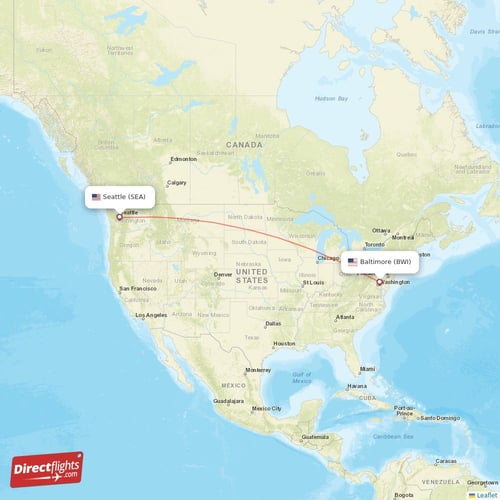 Baltimore - Seattle direct flight map