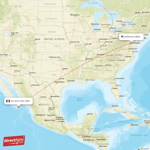 Baltimore - San Jose Cabo direct flight map