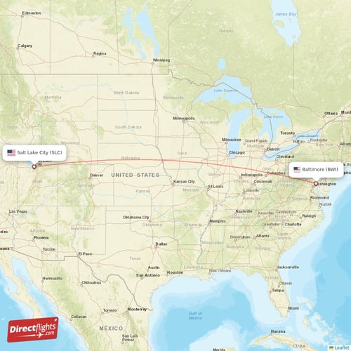 Baltimore - Salt Lake City direct flight map