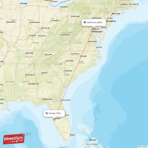 Baltimore - Tampa direct flight map