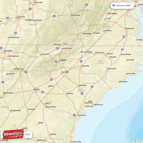 Baltimore - Fort Walton Beach direct flight map