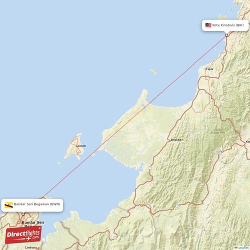 Bandar Seri Begawan - Kota Kinabalu direct flight map