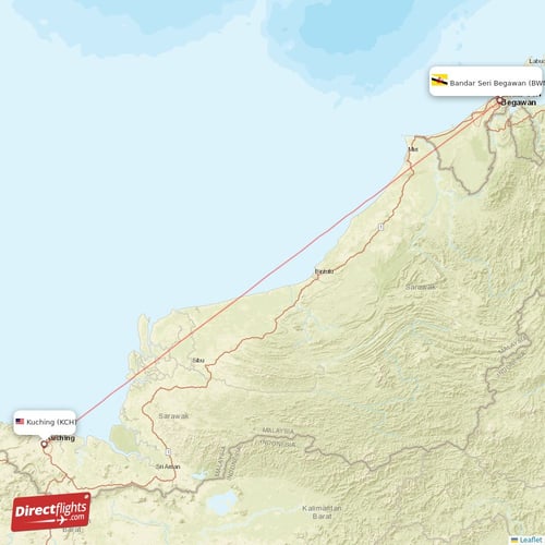 Bandar Seri Begawan - Kuching direct flight map