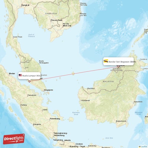 Bandar Seri Begawan - Kuala Lumpur direct flight map