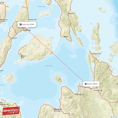 Butuan - Cebu City direct flight map