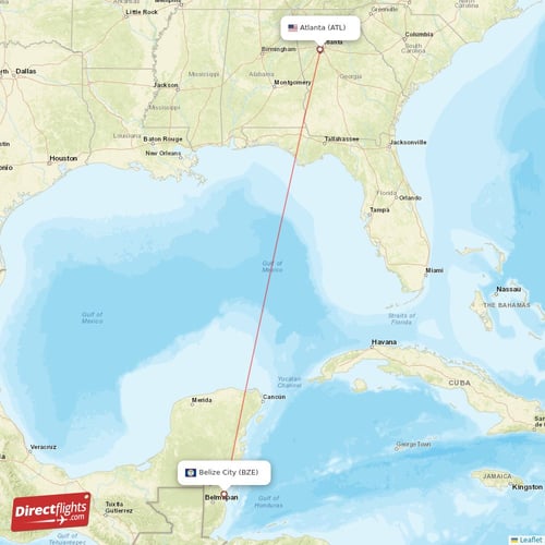 Belize City - Atlanta direct flight map