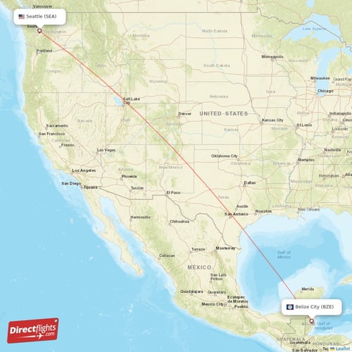 Belize City - Seattle direct flight map