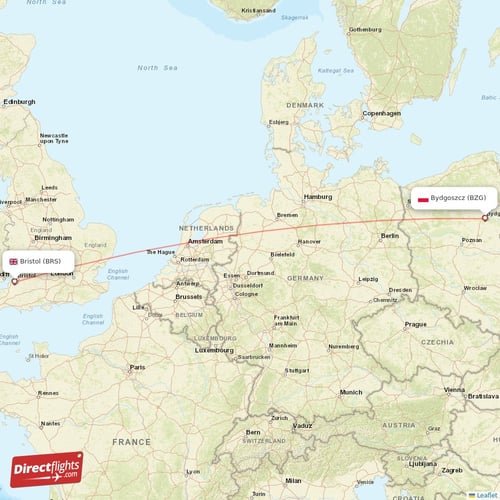 Bydgoszcz - Bristol direct flight map
