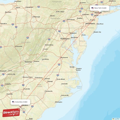 Columbia - New York direct flight map
