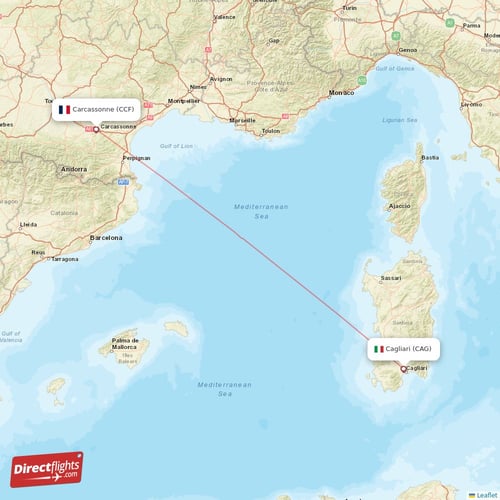 Cagliari - Carcassonne direct flight map