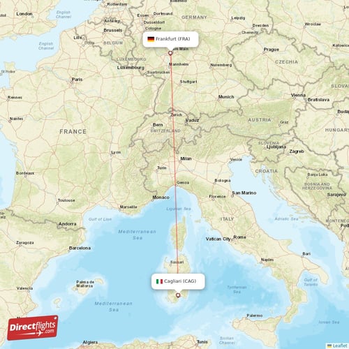 Cagliari - Frankfurt direct flight map