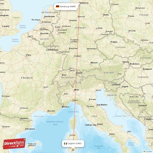 Cagliari - Hamburg direct flight map