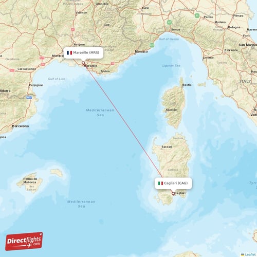 Cagliari - Marseille direct flight map