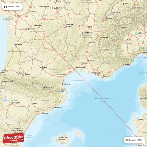 Cagliari - Nantes direct flight map