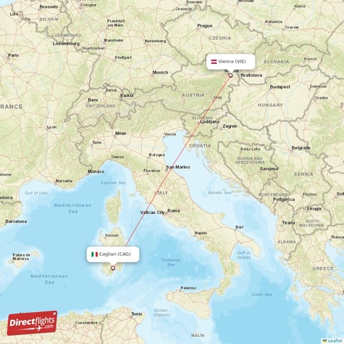 Cagliari - Vienna direct flight map