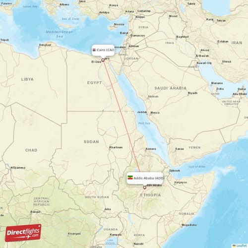 Cairo - Addis Ababa direct flight map