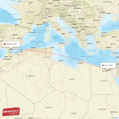 Cairo - Malaga direct flight map
