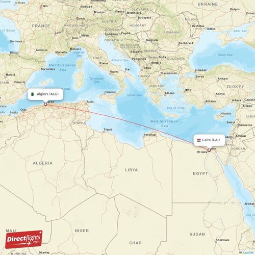Cairo - Algiers direct flight map