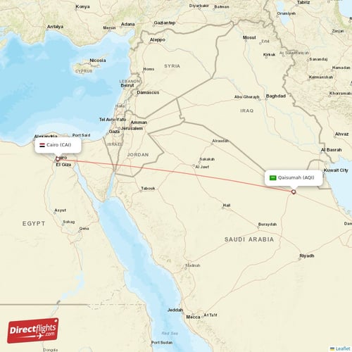 Cairo - Qaisumah direct flight map