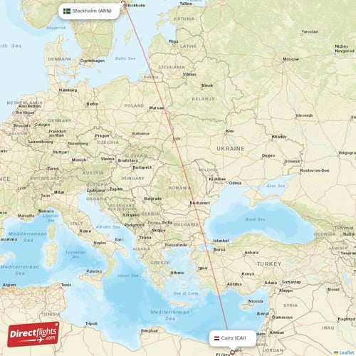 Cairo - Stockholm direct flight map