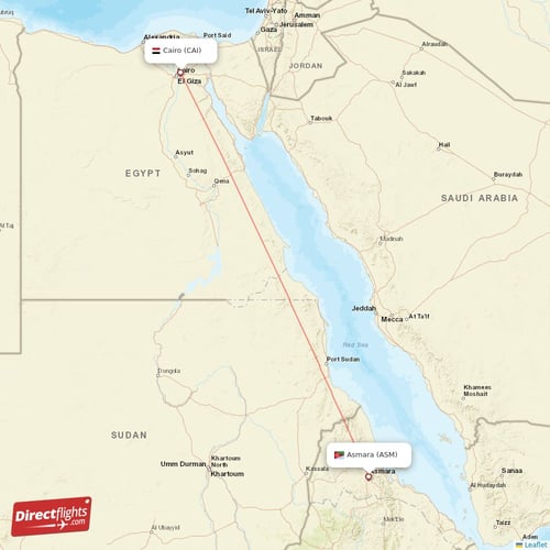 Cairo - Asmara direct flight map