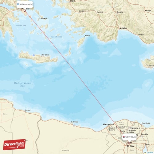 Cairo - Athens direct flight map