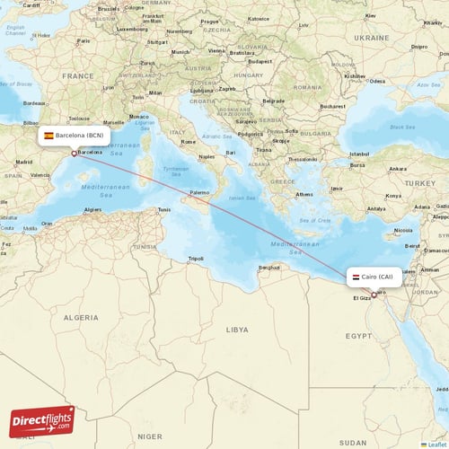 Cairo - Barcelona direct flight map