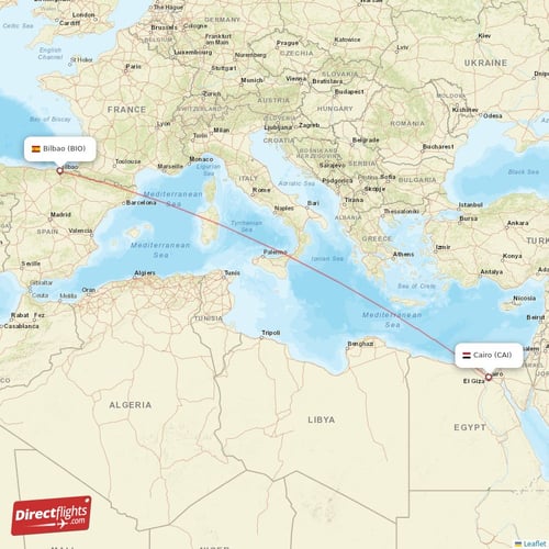 Cairo - Bilbao direct flight map