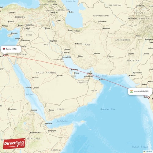 Cairo - Mumbai direct flight map