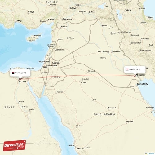 Cairo - Basra direct flight map