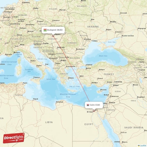 Cairo - Budapest direct flight map