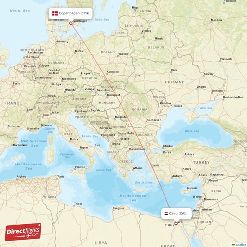 Cairo - Copenhagen direct flight map