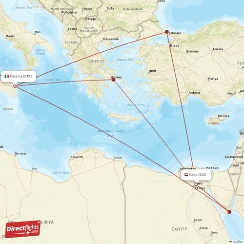 Cairo - Catania direct flight map
