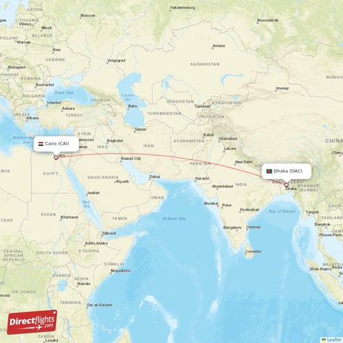 Cairo - Dhaka direct flight map