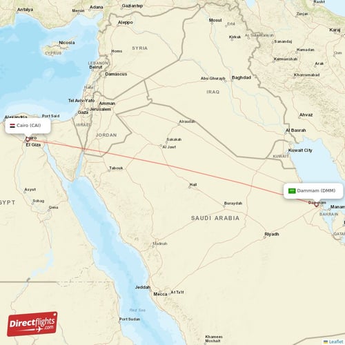 Cairo - Dammam direct flight map