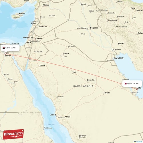 Cairo - Doha direct flight map