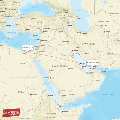 Cairo - Dubai direct flight map
