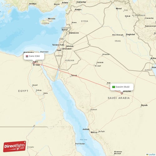 Cairo - Gassim direct flight map