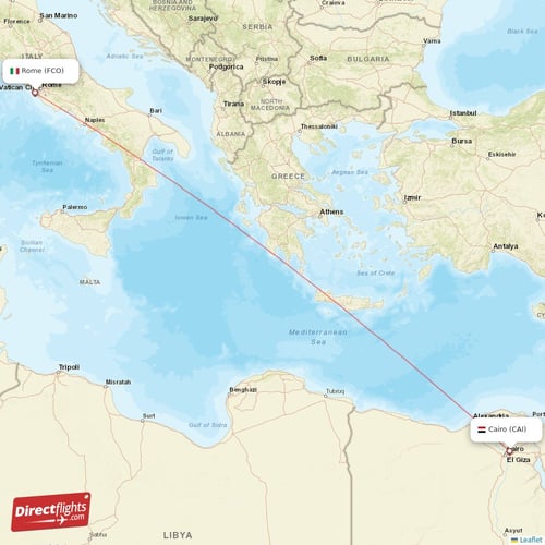 Cairo - Rome direct flight map