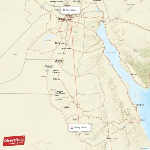 Cairo - Sohag direct flight map