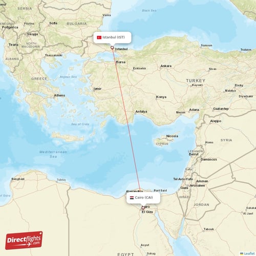 Cairo - Istanbul direct flight map
