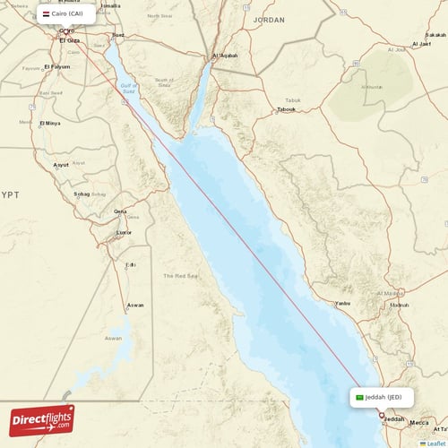 Cairo - Jeddah direct flight map
