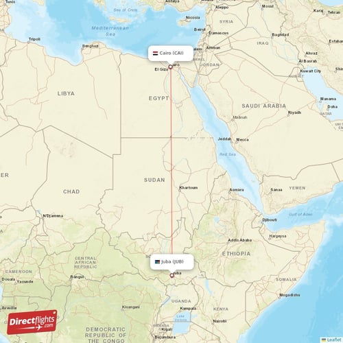 Cairo - Juba direct flight map