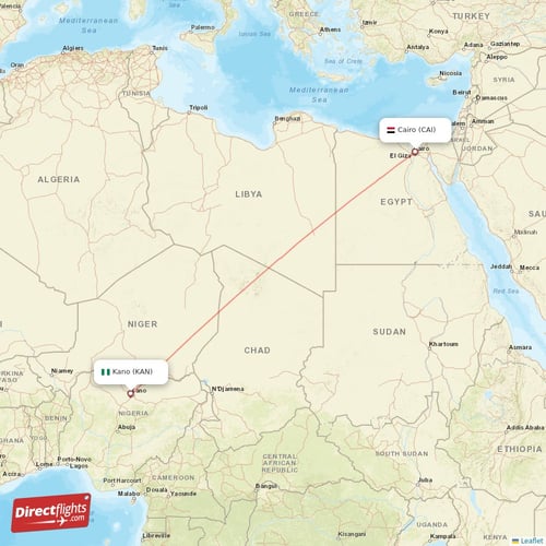 Cairo - Kano direct flight map