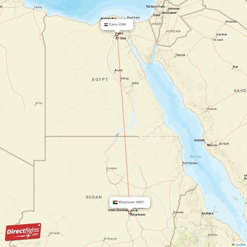 Cairo - Khartoum direct flight map