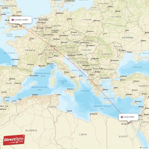 Cairo - London direct flight map