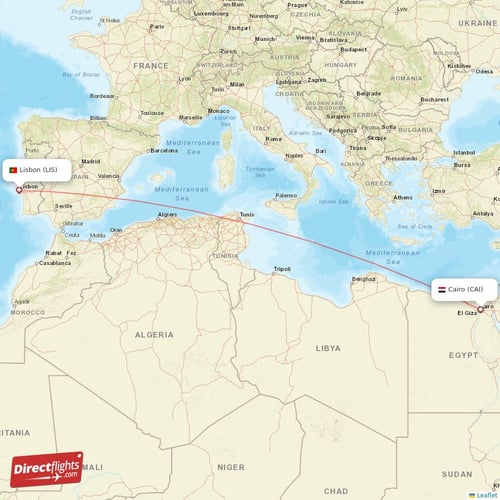 Cairo - Lisbon direct flight map
