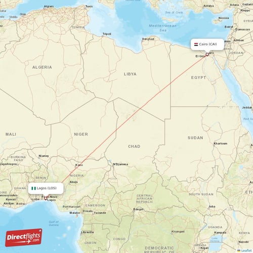 Cairo - Lagos direct flight map