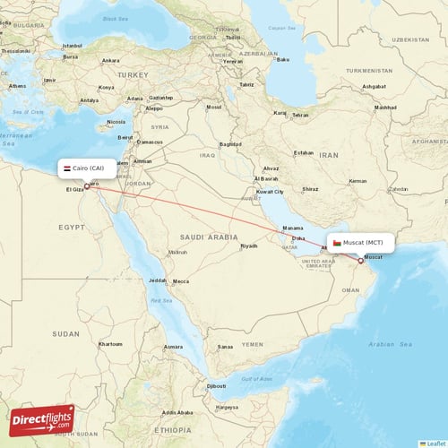 Cairo - Muscat direct flight map