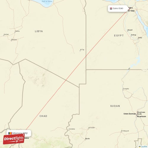 Cairo - Ndjamena direct flight map